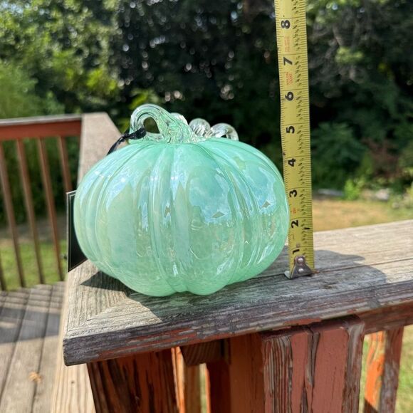 NEW Christian Siriano Mint Green Handblown Glass Pumpkin Art 6” - Picture 6 of 6